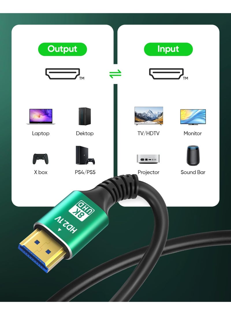 كابل HDMI فائق السرعة 8K/4K/10K، بسرعة 48 جيجابت في الثانية، طوله 1.5 متر (5 أقدام)، معتمد، كابل HDMI 2.1 مضفر، يدعم دقة 4K بمعدل 120 هرتز و8K بمعدل 60 هرتز، يدعم DTS:X، HDCP 2.2 و2.3، وHDR 10، متوافق مع Roku TV/PS5/HDTV/Blu-ray - Image 2